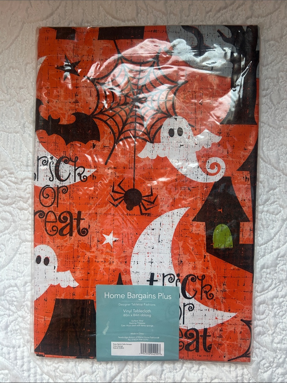 Halloween Vinyl Tablecloth - Orange/Black/White